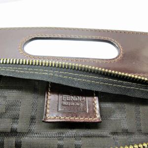 FENDI ズッカ柄 ハンドバッグ ポーチ ナイロン 切替 レザー 茶 ブラウン 系 ECR17 0330