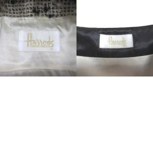 Harrods ツイード セットアップ フォックスファー ジャケット ジップアップ ひざ丈 インバーテッドプリーツ ウール 白 黒 ホワイト