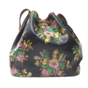 KENZO ショルダーバッグ PVC 花柄 黒 ブラック 斜め掛け 巾着式 X 0406