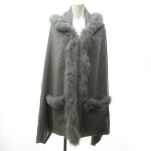 GRACE CONTINENTAL カシミヤ100％ フォックスファー付き ポンチョ 灰 グレー F 0322 ECR17