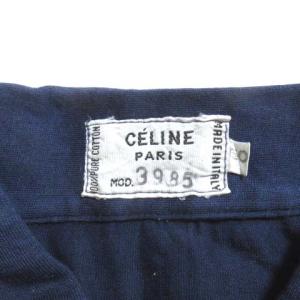 CELINE シャツ 半袖 ヴィンテージ ワンポイント刺繍 紺 ネイビー 50 Lサイズ相当 コットン 胸ポケット X 0322