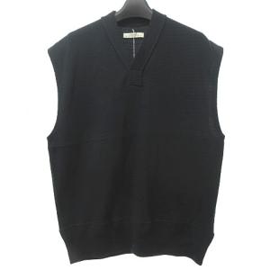 WAVY RIB SPORTS VEST ニット  Vネック 日本製 コットン 無地 ブラック