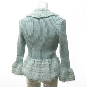 EPOCA アンサンブル ニット カーディガン フリル レース 刺繍 テープ 長袖 ノースリーブ 水色 青 ブルー 40 約L 0307