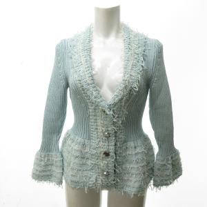 EPOCA アンサンブル ニット カーディガン フリル レース 刺繍 テープ 長袖 ノースリーブ 水色 青 ブルー 40 約L 0307