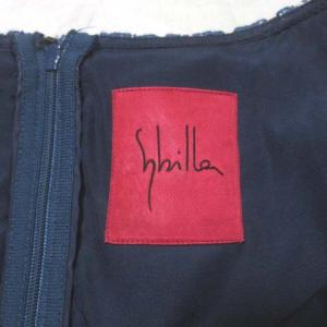 SYBILLA ワンピース ひざ丈 ノースリーブ 刺繍 青 ブルー M コットン X 0405