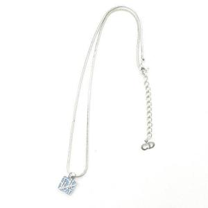 Dior ネックレス トロッター柄 ロゴ チェーン スクエア 青 ブルー 銀色 シルバーカラー ペンダント アクセサリー 0314 ECR17