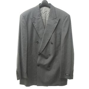 HUGO BOSS 大きいサイズ super100 ストライプ ダブル スーツ テーラード ジャケット パンツ スラックス 上下 国内正規品 灰