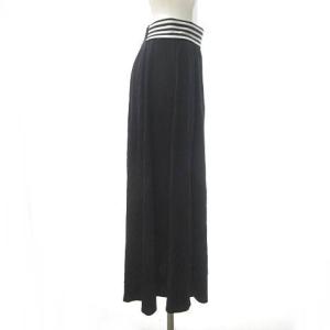 BORDERS at BALCONY ロング フレア スカート ミモレ丈 ボーダー 日本製 黒 ブラック 36 約S 0325