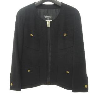 CHANEL 90's ヴィンテージ スーツ セットアップ ノーカラージャケット ツイード スカート 40 黒