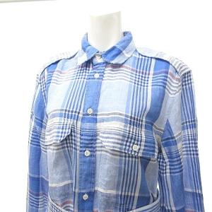 POLO RALPH LAUREN リネンシャツワンピース チェック ベルト 10 ブルー