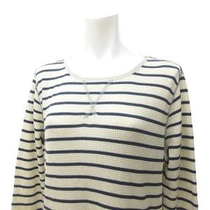 POLO RALPH LAUREN タグ付き 大きいサイズ ワンピース ひざ丈 ボーダー柄 ワッフル生地 サーマル Tシャツ カットソー 長袖 コットン アイボリー×ネイビー