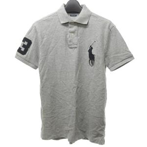 美品 近年 ポロシャツ ビッグポニー ロゴ 刺繍 ワッペン 半袖 コットン 灰 グレー XS 0509
