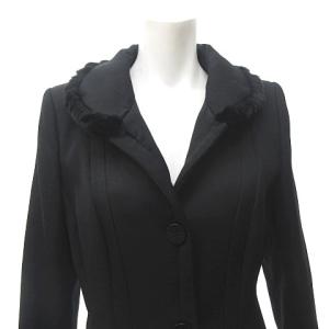 ARMANI COLLEZIONI 美品 ファー付き シルク混 ロングコート ウール 黒 ブラック 42 約L 0422 MIK