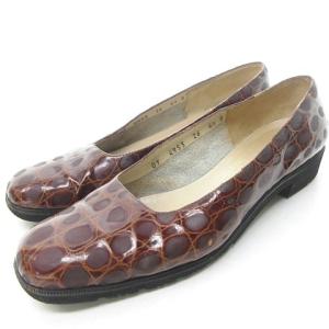 クロコ型押し バレエシューズ フラットパンプス スクエアトゥ 6.5 約24cm 茶 ブラウン 0425 MIK