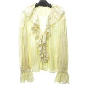 美品 フリル シャツ ブラウス パフスリーブ コットン 国内正規品 ペールカラー 薄黄色 イエロー 7 約S?M 0426