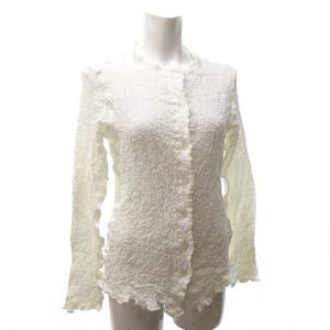 カリフラワー カーディガン シャツ ブラウス カットソー ストレッチ 長袖 コットン 白 ホワイト 0424