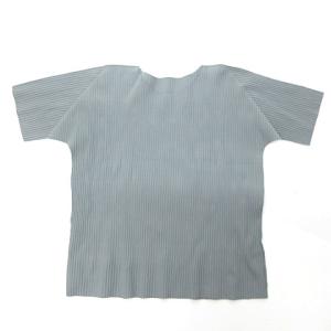美品 ウールライク プリーツカットソー Tシャツ 無地 半袖 グレー系 0424