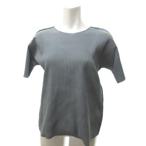 me ISSEY MIYAKE 美品 ウールライク プリーツカットソー Tシャツ 無地 半袖 グレー系 0424