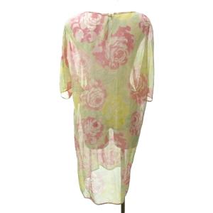 Christian Dior ヴィンテージ シルク チュニック ロング 花柄 シフォン 半袖 ピンク ベージュ 系 9 約M 0425