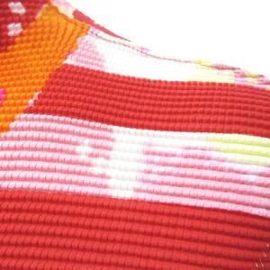 me ISSEY MIYAKE 美品 ストレッチプリーツ シャツ カットソー ハイネック コラージュ風 総柄 MI31FK423 フリーサイズ ピンク オレンジ