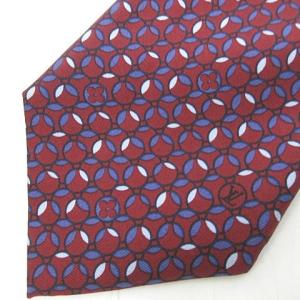 LOUIS VUITTON 美品 モノグラム ロゴ 総柄 ネクタイ レギュラータイ シルク イタリア製 ボルドー 赤 レッド 0425 ECR17