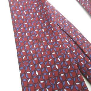 LOUIS VUITTON 美品 モノグラム ロゴ 総柄 ネクタイ レギュラータイ シルク イタリア製 ボルドー 赤 レッド 0425 ECR17