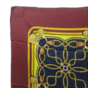 HERMES 美品 ヴィンテージ カレ スカーフ ロープ柄 金具 ストール ショール シルク100％ ボルドー系 0504