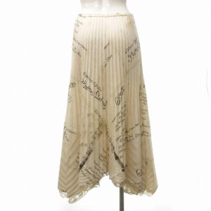 ISSEY MIYAKE プリーツ ロング ヘム スカート レタリング 裏地総レース IM31FG232 2 ベージュ