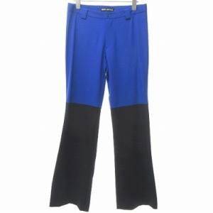 美品 バイカラー フレア パンツ スラックス IM21FF037 日本製 通年素材 3 約L 青 ブルー 黒 ブラック 0504