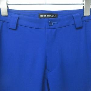 ISSEY MIYAKE 美品 バイカラー フレア パンツ スラックス IM21FF037 日本製 通年素材 3 約L 青 ブルー 黒 ブラック 0504