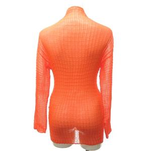 ISSEY MIYAKE 美品 ボックスプリーツ ストレッチ カットソー ハイネック Tシャツ ロンT シャツ ブラウス 長袖 橙 オレンジ M 0504