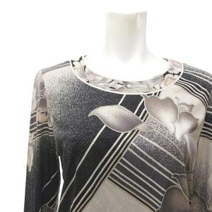 LEONARD FASHION 花柄プリント カットソー Tシャツ ロンT 総柄 長袖 0129515 白×黒系 M 0504