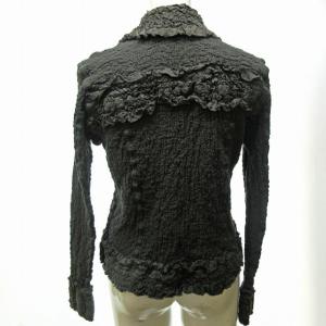 me ISSEY MIYAKE カリフラワー フリル シャツ ブラウス カーディガン ストレッチ シワ加工 襟付き 長袖 灰 グレー 0505