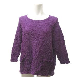 美品 カリフラワー カットソー シャツ ブラウス Tシャツ ストレッチ 七分袖 コットン 紫 パープル 0505