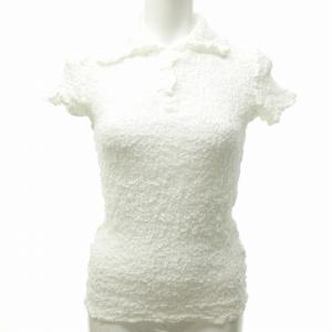 極美品 カリフラワー ポロシャツ ブラウス カットソー トップス シワ加工 半袖 日本製 MI55FM029 F 白 ホワイト