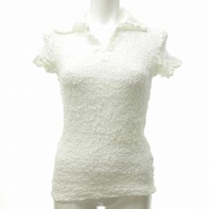 me ISSEY MIYAKE 極美品 カリフラワー ポロシャツ ブラウス カットソー トップス シワ加工 半袖 日本製 MI55FM029 F 白 ホワイト