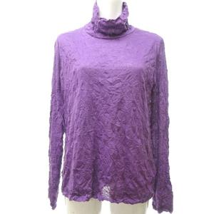 美品 クラッシュプリーツ ハイネック カットソー Tシャツ シワ加工 長袖 日本製 MI64JK422 F 紫 パープル 0507