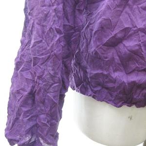 me ISSEY MIYAKE 美品 クラッシュプリーツ ハイネック カットソー Tシャツ シワ加工 長袖 日本製 MI64JK422 F 紫 パープル 0507