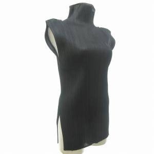 PP04-JK603 ハイネック ランダムプリーツ カットソー サイドスリット ノースリーブ