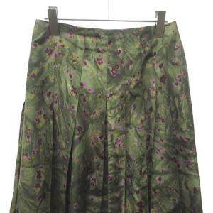 KENZO 美品 ロングスカート ワイドパンツ 花柄 総柄 プリーツ バルーン ボリューム グリーン系 38 約M 0509 NGA35