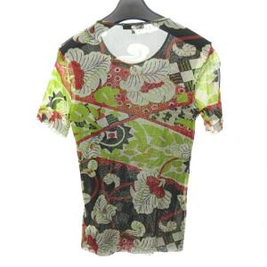 KENZO 美品 Tシャツ カットソー 総柄 花柄 シースルー 半袖 ナイロン マルチカラー L 0511 NGA35