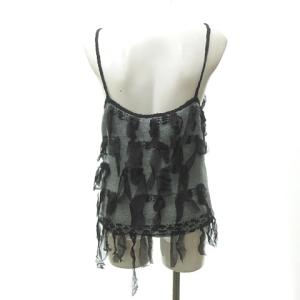 Christian Dior モヘヤ混 キャミソール ニット セーター フリル フリンジ ノースリーブ シルク ブルーグレー系 42 約L 0511 NGA35