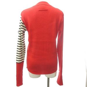 Jean Paul GAULTIER FEMME アーカイブ ボーダー切替 リブニット セーター プルオーバー ロゴチャーム付 赤 レッド 40 約M NGA35 0512