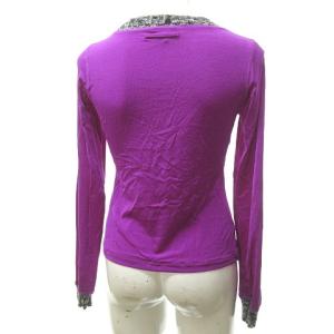 Jean Paul GAULTIER FEMME 美品 Tシャツ カットソー ストレッチ ニット 素材切り替え 長袖 ナイロン 紫 パープル 40 約M 0511 NGA35