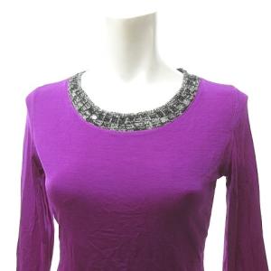 Jean Paul GAULTIER FEMME 美品 Tシャツ カットソー ストレッチ ニット 素材切り替え 長袖 ナイロン 紫 パープル 40 約M 0511 NGA35