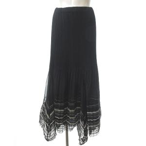 ISSEY MIYAKE WHITE LABEL ロングスカート プリーツ フリル レース 刺繍 ティアード 黒 2