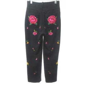 ISSEY MIYAKE I.S. パンツ スラックス ヴィンテージ 花刺繍 総柄 ウール 9 ブラック マルチカラー