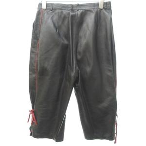 VALENTINO ヴィンテージ レースアップ レザー パンツ スラックス イタリア製 44 約XL 黒 ブラック 0517 NGA35