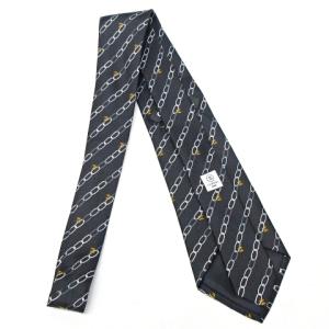 CHANEL 美品 ネクタイ シルク ココマーク チェーン柄 総柄 ビジネス ロゴ 黒 ブラック NGA35 0525