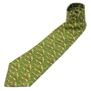 美品 ネクタイ シルク ボタニカル柄 総柄 ビジネス 緑 グリーン 系 NGA35 0525